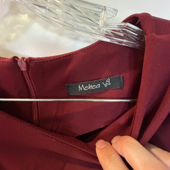 Melitea Women Short Sleeve Belted Midi Dress Burgundy Made in Italy Size 19 - Picture 3 of 6